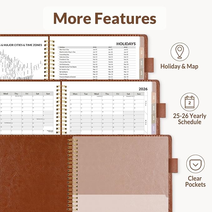 SUNEE 2026 Weekly & Monthly Planner 6.4"x8.5"- 12 Month, Vegan Leather Cover - Image 7