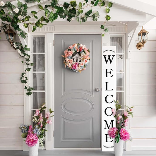 Tall Outdoor Welcome Sign for Front Door, 6ft White Welcome Sign, Rustic Tall by DQ+DQ+HOME+DECOR