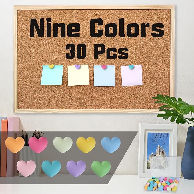 30 Pcs Decorative Push Pins Soft Love Heart Thumbtacks in 9 Colors Cute Office - Image 5