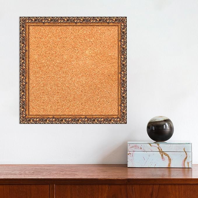 Amanti Art Natural Cork Board for Wall, 14x14 Vision Board with Bronze Frame, X-Small Corkboard Office Decor for Home Organization, Traditional Corkboard Pinboard to Display Items for Home-DeskLoop Office