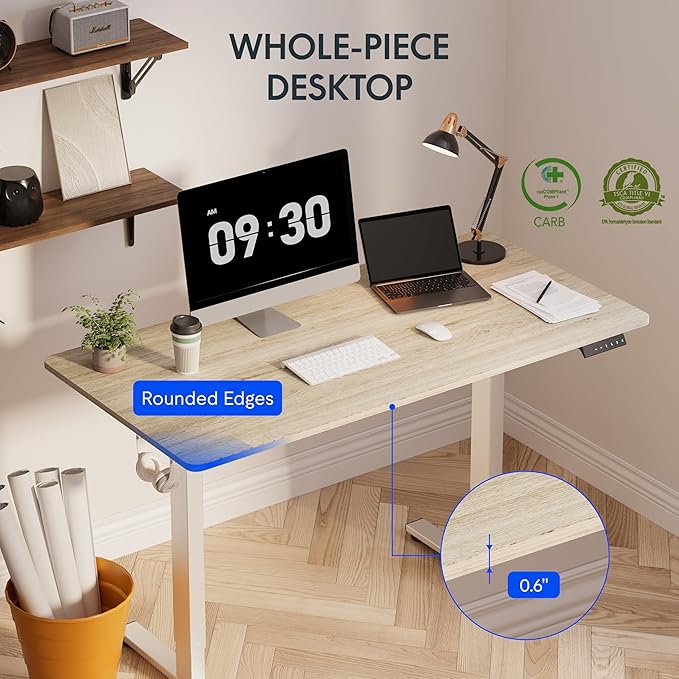 FLEXISPOT EN1 One-Piece Standing Desk, 40 x 24 Inches Electric Height Adjustable Desk for Home Office (White Frame + White Wood Grain Desktop)-DeskLoop Office