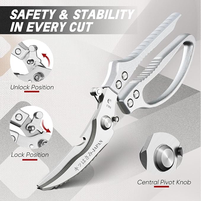 TIVOLI Poultry Shears Silver, Japanese Kitchen Shears Heavy Duty - Image 4