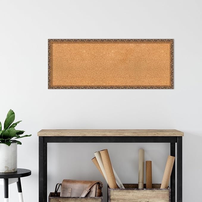 Amanti Art Natural Cork Board for Wall, 16x40 Vision Board with Bronze Frame, Medium Corkboard Office Decor for Home Organization, Traditional Corkboard Pinboard to Display Items for Home-DeskLoop Office