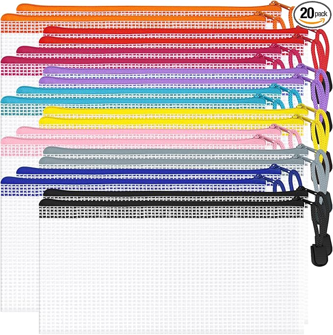 20Pack Mesh Zipper Pouch Bags, Waterproof 9.5x4.5 Inch Pencil Pouches Bulk for Storage, Teacher School, Toys, Puzzle, Office, 10 Colors-DeskLoop Office