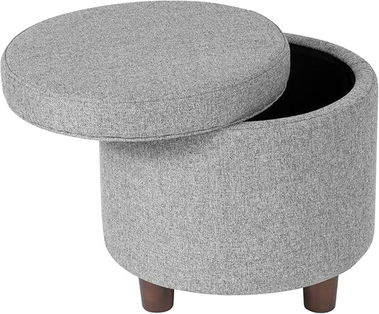Homepop Home Decor | Upholstered Round Storage Ottoman | Ottoman with Storage for Living Room & Bedroom, Light Gray Tweed-DeskLoop Office