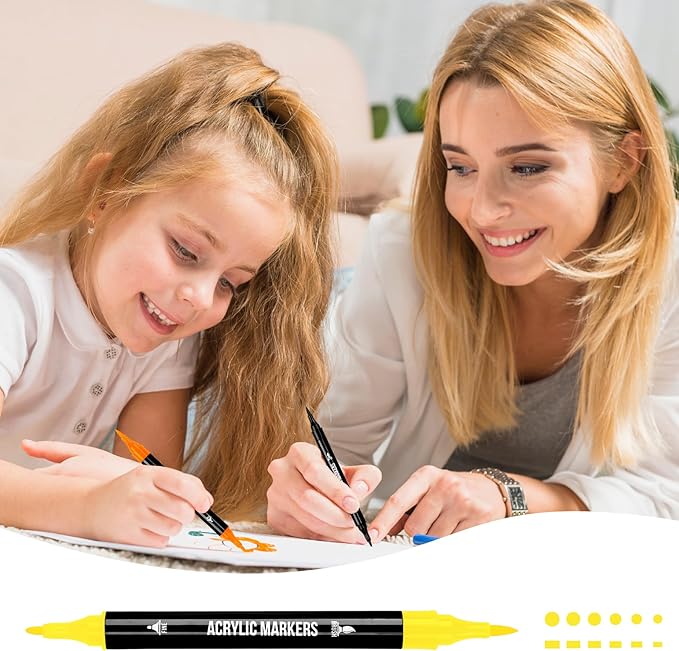 120 Colors Acrylic Paint Markers, Dual Tip Fine Tip and Brush Tip Pens Contain 24 Metallic Color for Stone, Wood, Calligraphy, Canvas, Ceramic, Metal, Glass, Rock Painting, DIY Crafts-DeskLoop Office