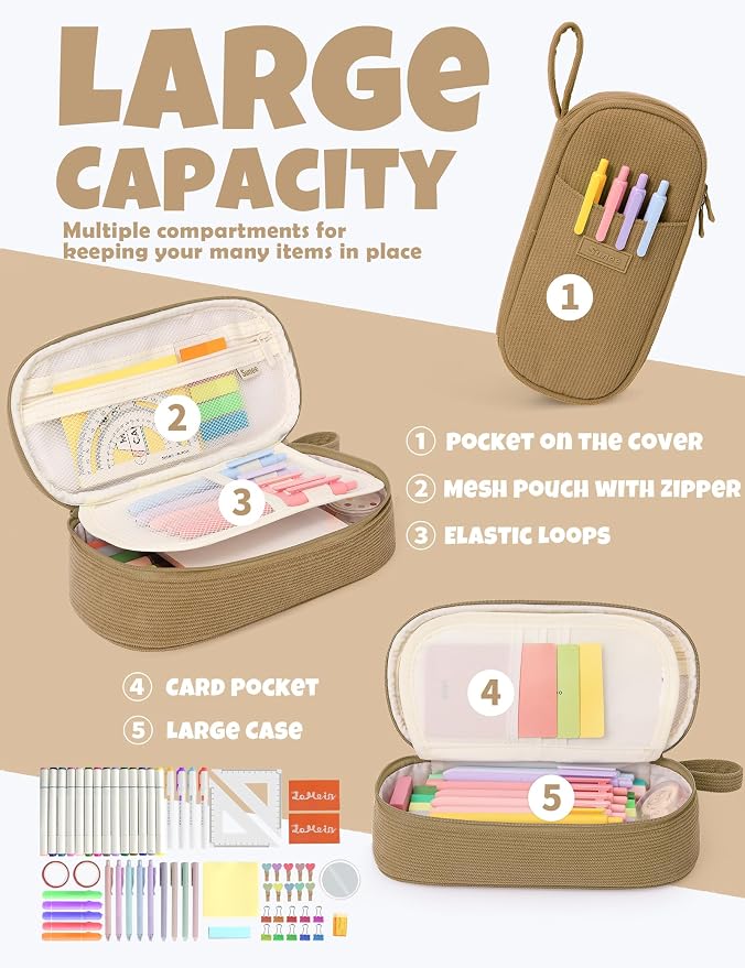 SUNEE Cute Pencil Case, Large Pencil Pouch, Soft Corduroy Fabric Big Pencil Bag - Image 3