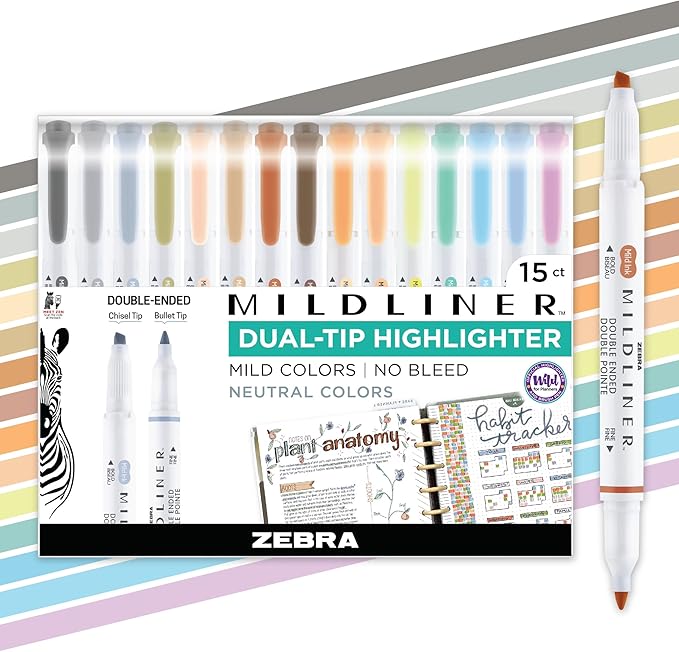 Zebra Pen Mildliner Dual-Tip Highlighter Set, Broad and Fine Point Tips by ZebraPen