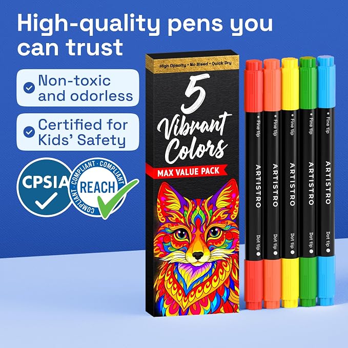 ARTISTRO 5 Precision Dual-Tip Acrylic Paint Markers – Paint Pens Set - Image 7