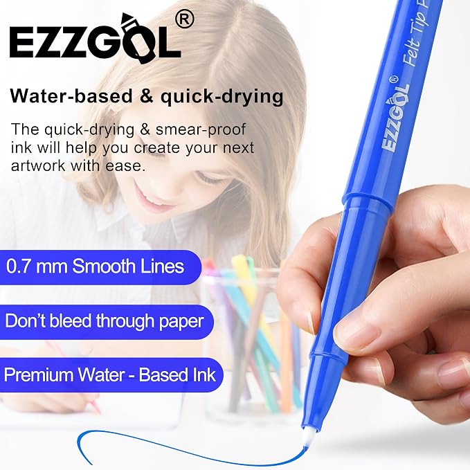 Ezzgol 30 Colors Felt Tip Pens, 30 Pack, 0.7mm Premium Medium Fine Point - Image 4