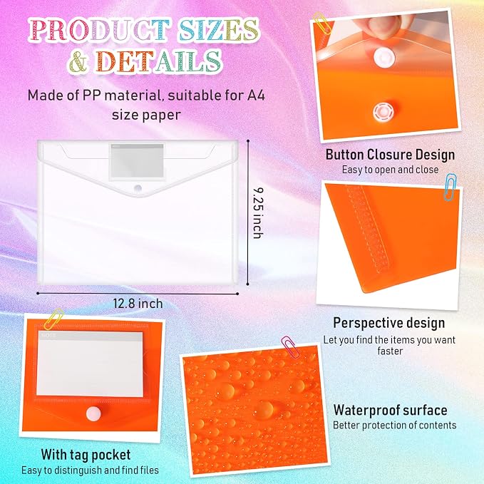 Zhehao 100 Pcs Clear Plastic Envelopes File Folders - Image 4