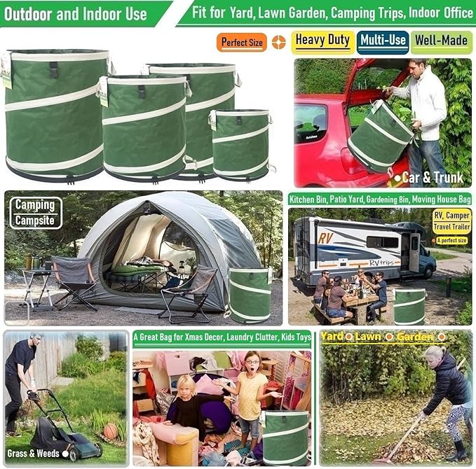 24-Gallon Collapsible Trash Can (19x21 in) Hard-Shell Bottom Yard Garden Bag for Yard Waste,Debris Bags,Pop-Up Trash Can,Recycling Bin,Camping Waste Bin,Laundry Hamper,Lawn Grass,Leaf Bag,Weeds Barrel-DeskLoop Office