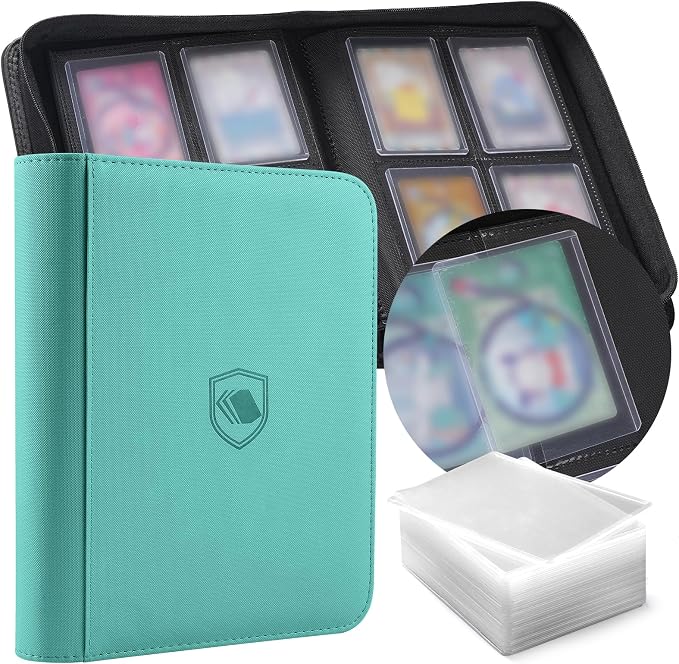 Toploader Binder, Holds 160 Toploaders, 100 Toploaders INCLUDED, 4-Pocket PU by Pemocyny