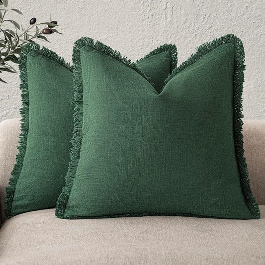 Foindtower Set of 2 Decorative Linen Fringe Throw Pillow Covers Cozy Boho by Foindtower
