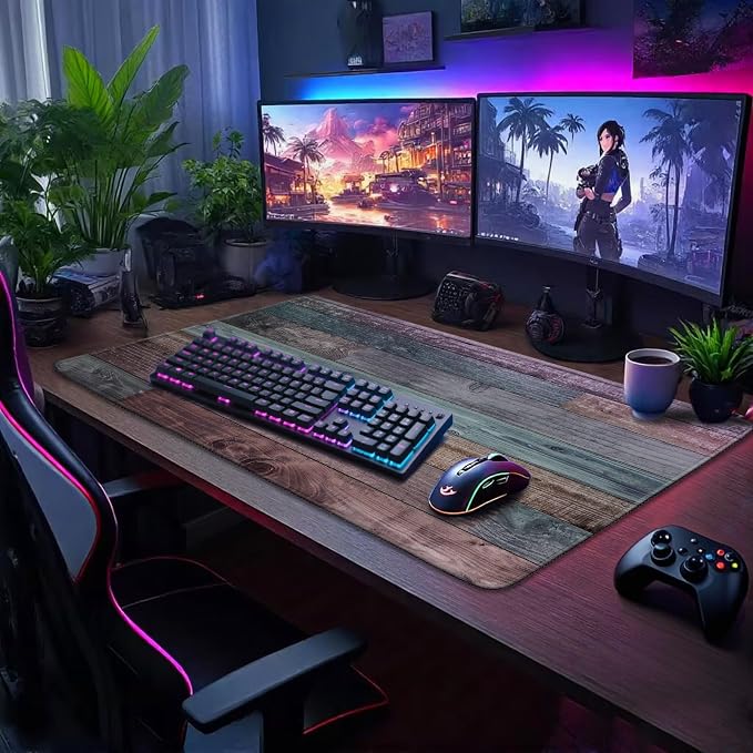 Rustic Wood Pattern Large Gaming Mouse Pad 31.5"x15.7"｜XXL Desk Mat, Non-Slip - Image 2