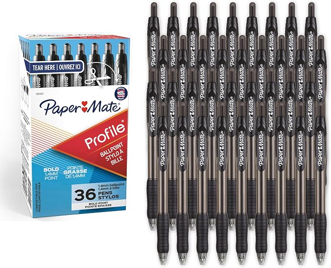 Paper Mate Profile Retractable Ballpoint Pens, Bold Point, Comfortable Grip by Unknown