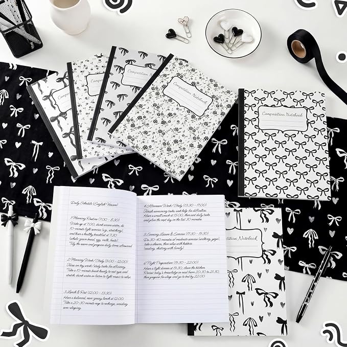 Fullhawl 6 Pack Composition Notebook College Ruled Bulk Black Bow Composition - Image 6