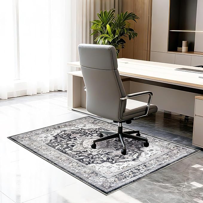 Office Chair Mat for Hardwood Tile Floor, Machine Washable Office Area Carpet by Ufeekare