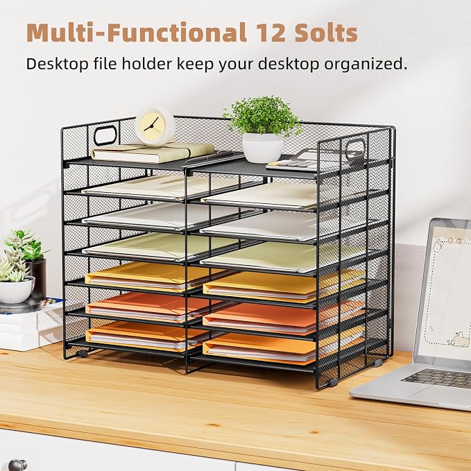 Marbrasse Desktop Literature Organizer, 12 Compartments Mesh Paper Organizer - Image 2