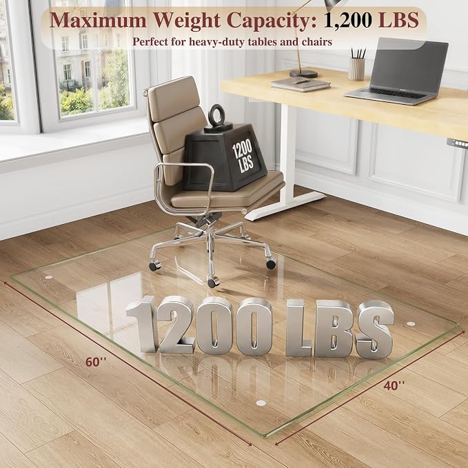 Tempered Glass Chair Mat, 4 Non‑Slip Pads, Smooth Glide & Easy Clean, Carpet - Image 2