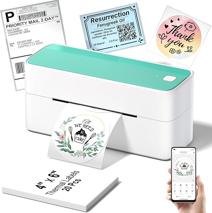 Phomemo Bluetooth Thermal Shipping Label Printer, 241BT Wireless Thermal Label Printer for Shipping Packages, Inkless Thermal Shipping Label Printer, Compatible with iPhone, Android, Green-DeskLoop Office