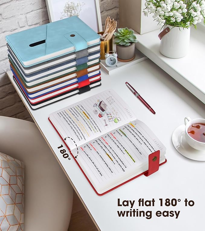 Red A5 Lined Leather Journal Notebook for Men Women,5.9" X 8.4" Personalized Hardcover Journal with Pen,200 Pages 100 Gsm Thick Ruled Paper Daily Diary for Travel,Business,Work,Writing-DeskLoop Office