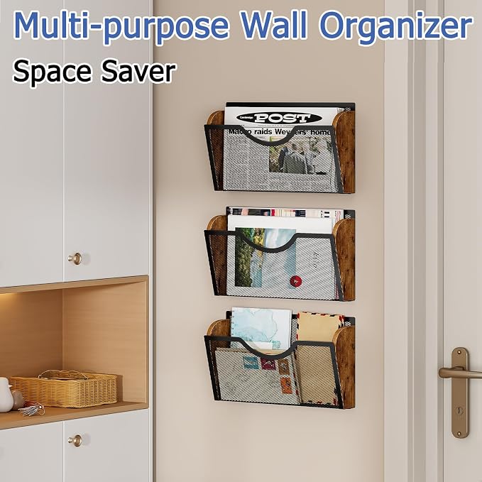 Sbanmao 3 Pack Wall File Organizer, Metal Mesh Hanging File Folder Holder - Image 4