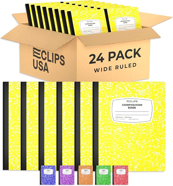 Composition Notebook Wide Ruled Composition Notebooks Bulk Yellow Marble Hard by E-CLIPSUSA
