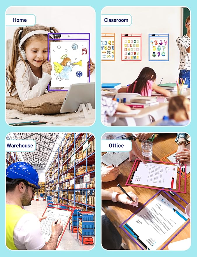 SUNEE 100 Packs Oversized Reusable Dry Erase Pocket Sleeves - Image 7