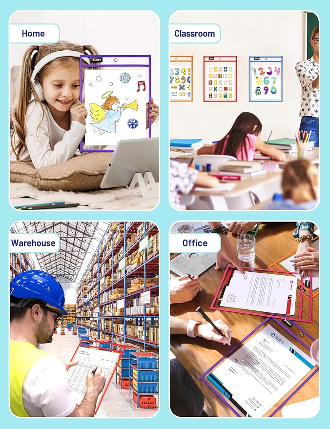 SUNEE 30 Packs Oversized Reusable Dry Erase Pocket Sleeves - Image 7