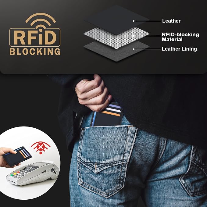 Travelambo Slim Wallet Front Pocket Minimalist Leather RFID Blocking Medium Size - Image 6