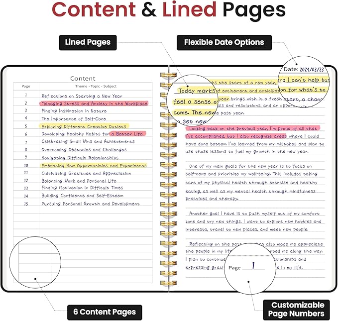 Taja Lined Spiral Journal Notebook for Work, 6 Pack, 140 Pages, College Ruled Hardcover Notebook Journal for Women, 6 Pcs, Journals for Writing, A5(6"x8") - Black-DeskLoop Office