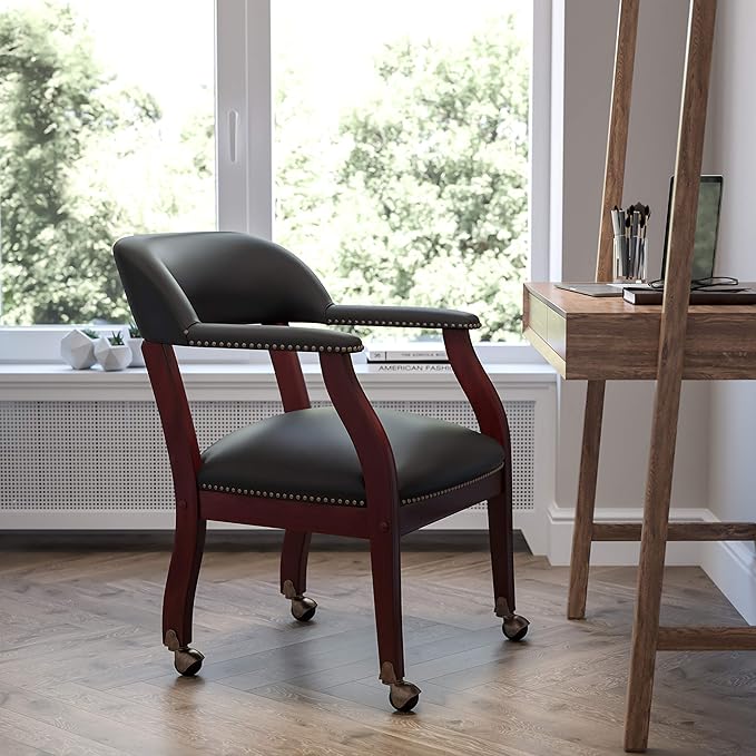 EMMA + OLIVER Black LeatherSoft Conference Chair with Casters-DeskLoop Office