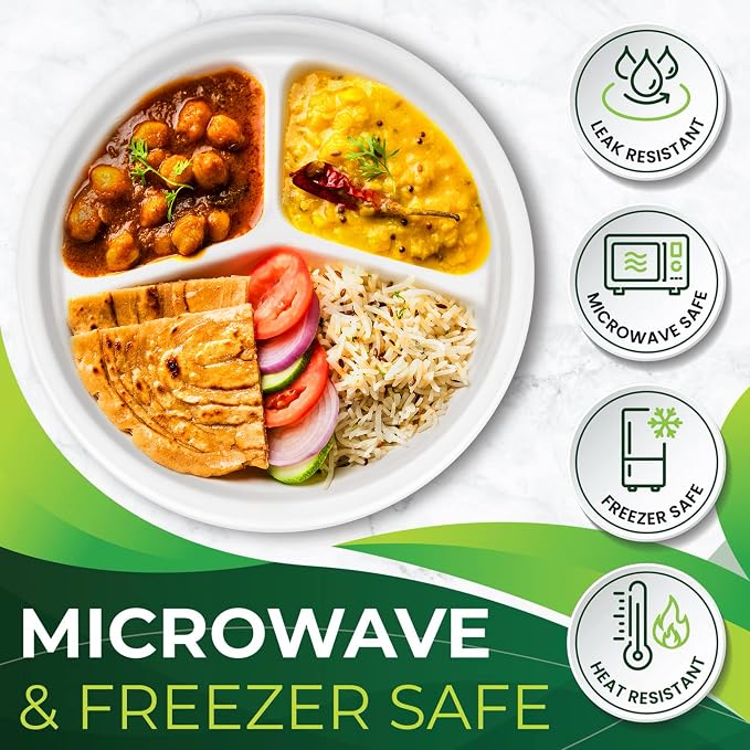 100PCS 100% Compostable 10in Paper Plates, 3 Compartment Heavy Duty Disposable - Image 5