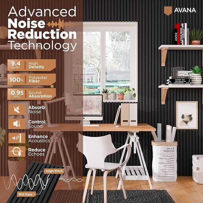 Avana Modern Acoustic Wood Wall Panels – 94.4 X 12.6 Inch Black Oak Acoustic - Image 5