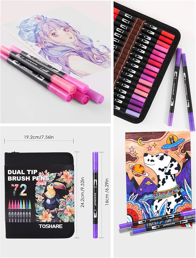 Double Brush Marker Pens, 72 Colors Art Markers Set with Fine Tip and Brush Tip for Kids Adult Coloring Book Hand Lettering Calligraphy Drawing Art Supplies Kit-DeskLoop Office