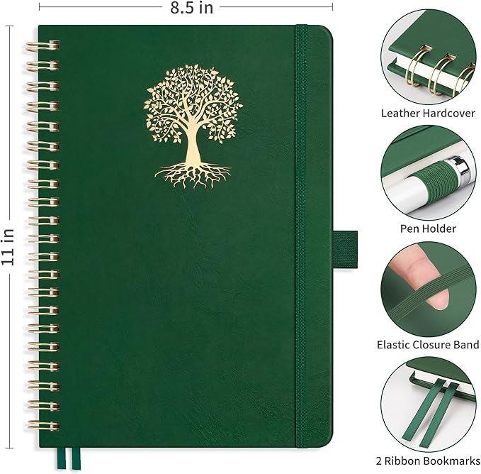 RETTACY Graph Grid Paper Notebook, 110 Pages, A4 Large Size (8.5'' × 11''), 5 Squares per Inch, Leather Hardcover, 100 GSM Thick Paper, for School, Students, Math, Engineering (Dark Green)-DeskLoop Office