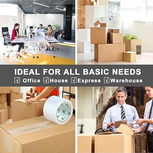 BOMEI PACK 3 inch Wide Heavy Duty Packing Tape, 2.4 Mil 3.0 Inch x 60 Yards, 12 Refills Rolls Clear Box Tape for Moving, Shipping, Mailing and Packaging-DeskLoop Office
