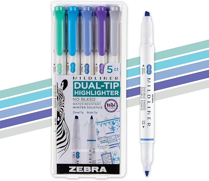 Zebra Pen Mildliner Dual-Tip Highlighter Set, Broad and Fine Tips, No Bleed by ZebraPen
