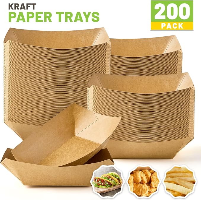 ZORRITA Small Paper Food Trays, 1/2 Lb, 200 Pack, Disposable | Mini Brown Paper - Image 3
