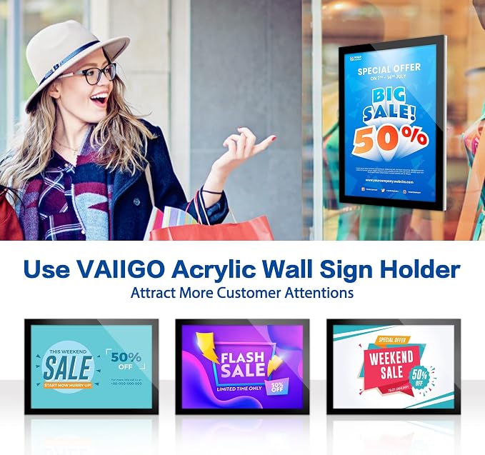 8.5" x 11" Acrylic Sign Holder Wall Mount, Self Adhesive Magnetic Display Frame - Image 9