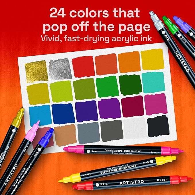 ARTISTRO 24 Precision Dual-Tip Acrylic Paint Markers – Paint Pens Set - Image 2