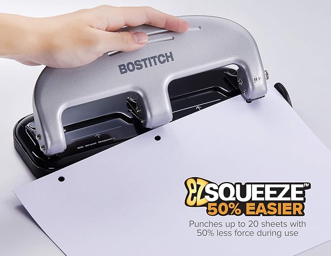 Bostitch Office EZ Squeeze 3-Hole Punch, 20 Sheet Capacity, No Jam Technology - Image 3
