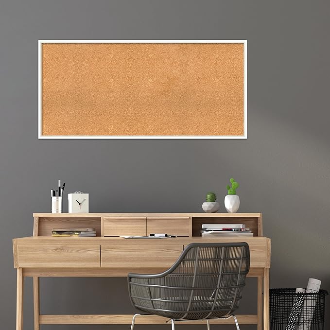 Amanti Art Natural Cork Board for Wall, 25x53 Vision Board with White Frame, Oversize Corkboard Office Decor for Home Organization, Modern Corkboard Pinboard to Display Items for Home Organization in-DeskLoop Office