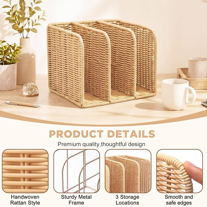 Novabright Synthetic Rattan File Magazine Holder Desk Organizer, 3 Vertical - Image 2