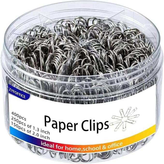 Shiny Silver Jumbo Paper Clips, 1.3 Inch & 2 Inch, School & Home, Document by ZYFOFFICE