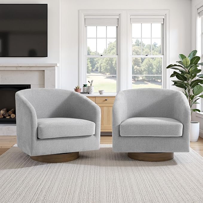 UIXE Swivel Accent Chairs Set of 2, Chenille Upholstered Barrel Chair for Living Room, Comfy Round Armchair Single Sofa Bedroom Reading Seat - 31" W, Light Gray-DeskLoop Office