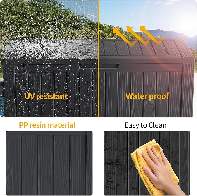 270 Gallon Outdoor Storage Box Waterproof Lockable Resin Deck Box Large, Patio Storage Bin for Pool Accessories Cushion Furniture, Garden Tools, UV-Resistant Outside Delivery Black-DeskLoop Office