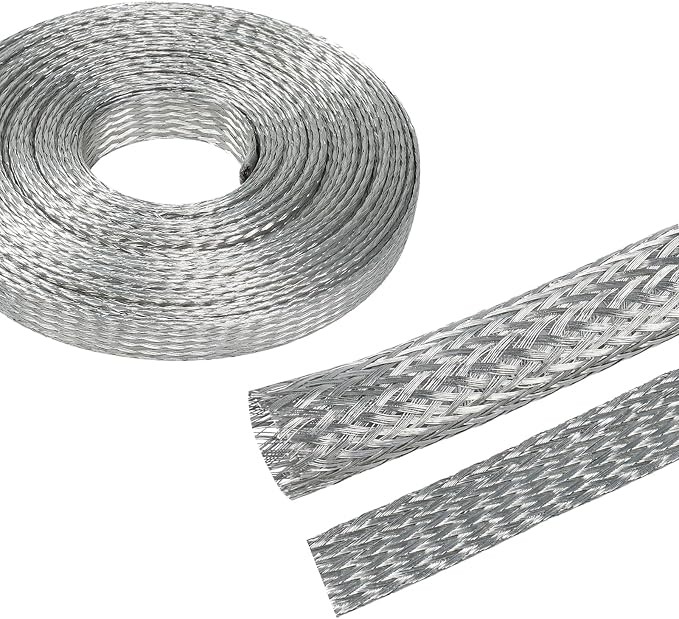 5/16" Wide Tinned Copper Braided Metal Wire Shielding Sleeve Ground Strap by BuyUneed
