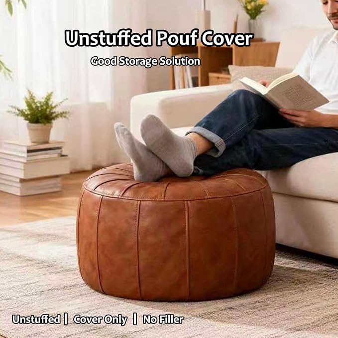 Thgonwid Unstuffed Moroccan Storage Pouf Foot Stool Ottoman Seat Handmade Faux - Image 5
